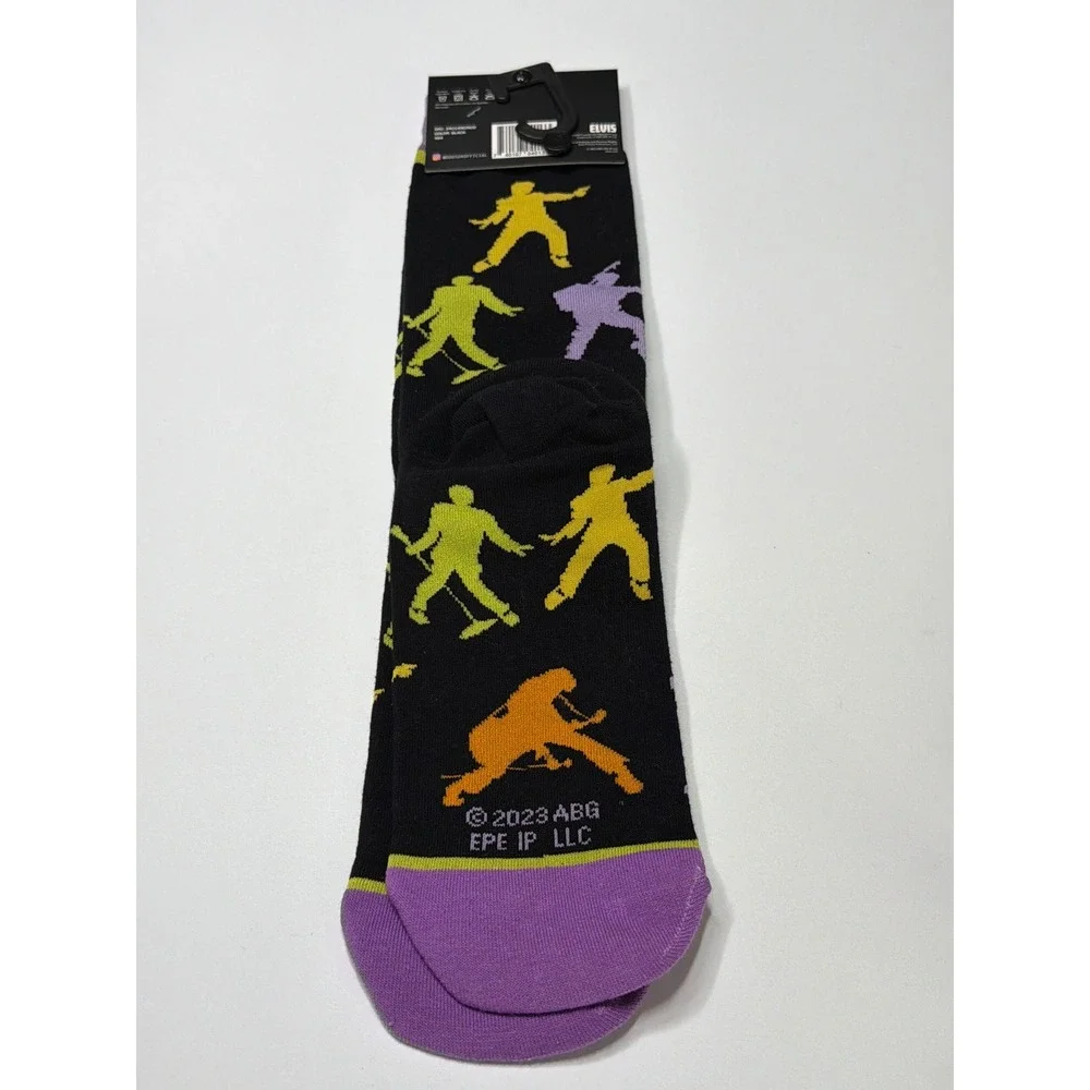 ODD SOX Elvis Presley Graphic Crew Socks Fits Mens 8-12 Womens 9-13 Black Purple